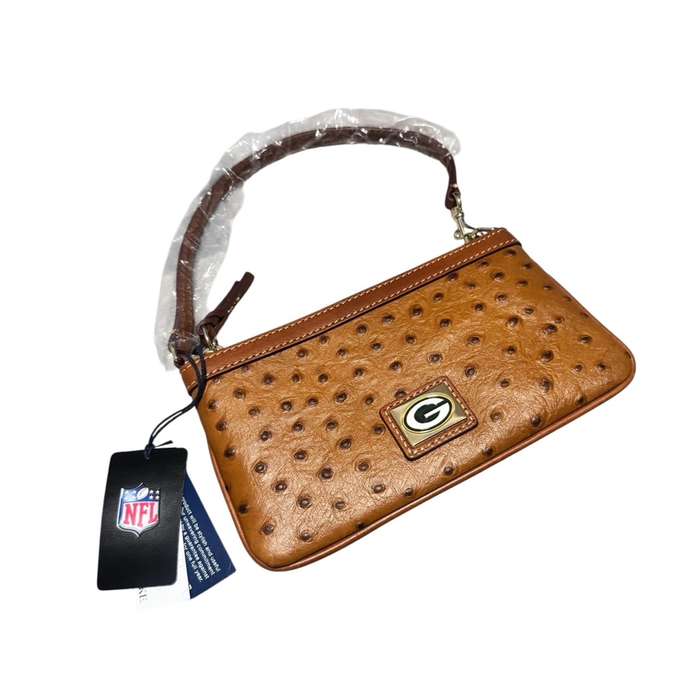 Dooney and Bourke NFL Green Bay Packers Double Zip Wristlet Leather Ostrich NWT - Picture 2 of 4